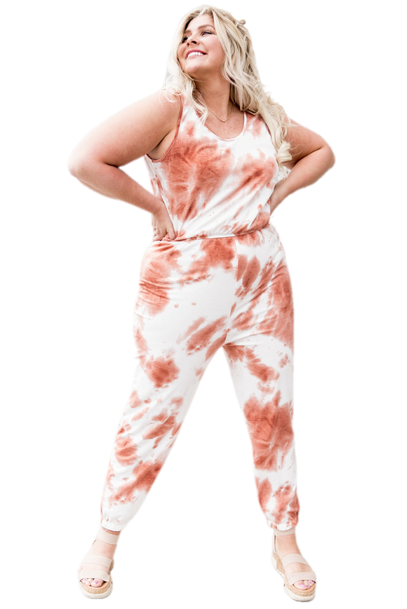 Plus Size Tie-Dye Sleeveless Round Neck Jumpsuit